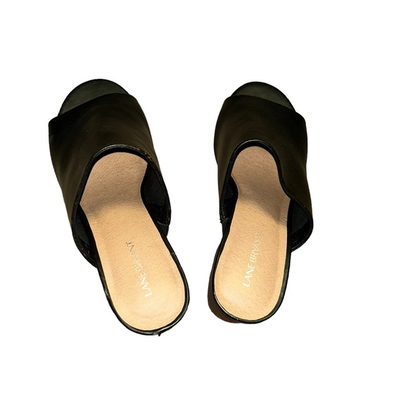 Lane Bryant black faux leather peep toe block heel sandal slides size 11 w wide - Picture 5 of 6